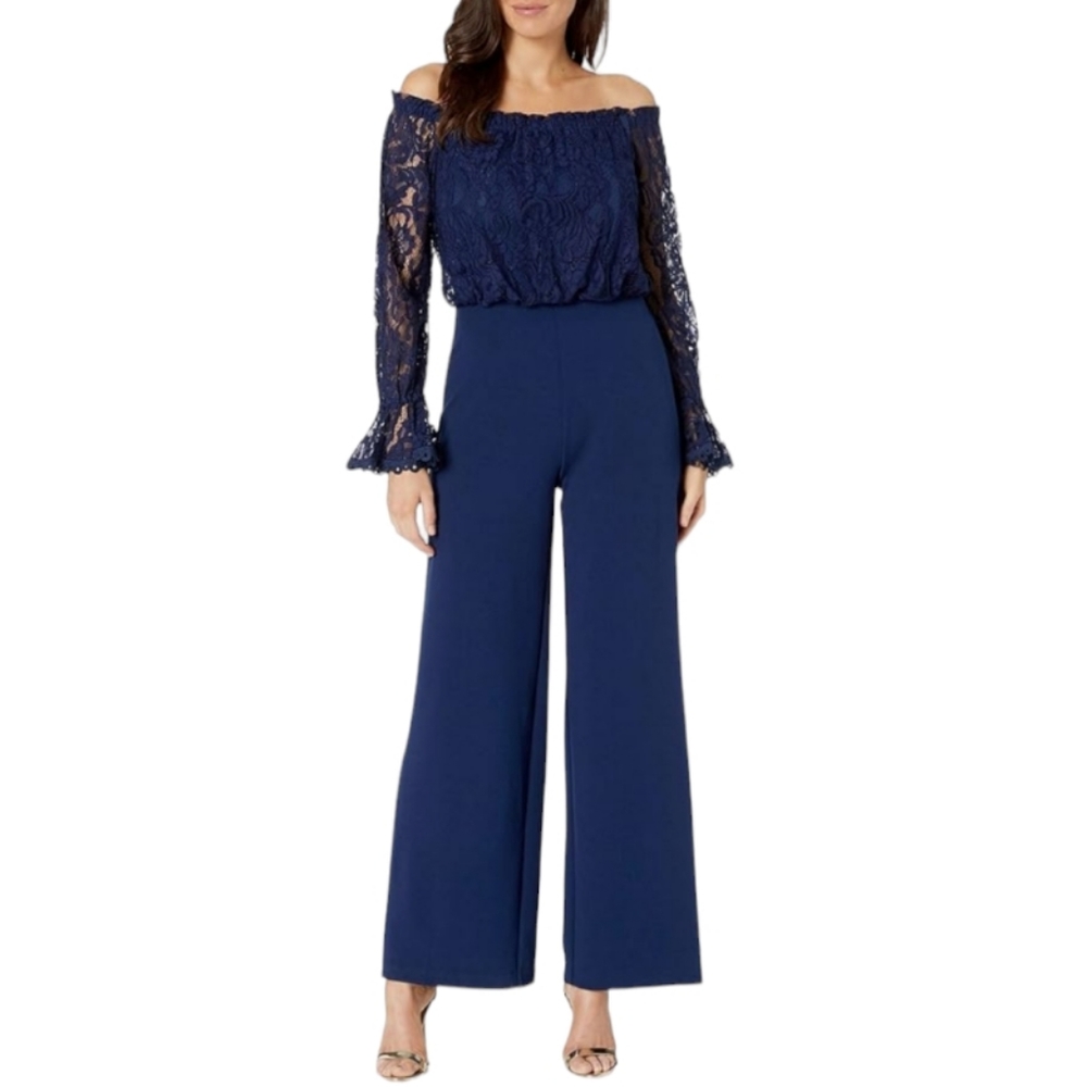 ADRIANA PAPELL Jumpsuit Navy Lace And Crepe Size 6